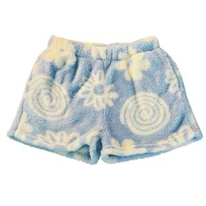 Lazy Sunday Cozy Blue and White Fleece Pajama Shorts Size Large